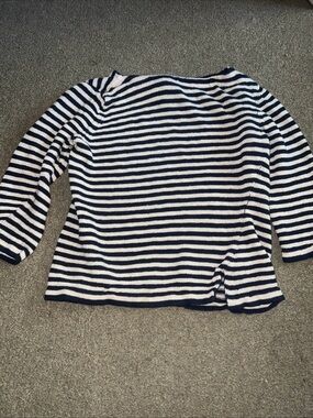 Ralph Lauren Navy and White Striped Knit Boatneck Sweater